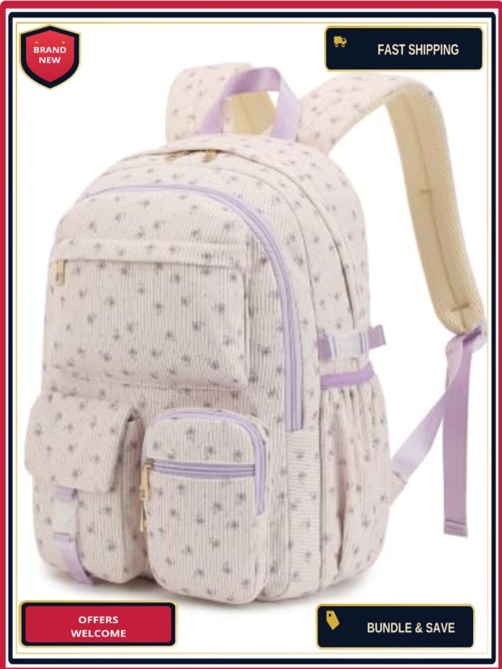 Corduroy Backpack for School Travel Laptop Daypack Lightweight Teen